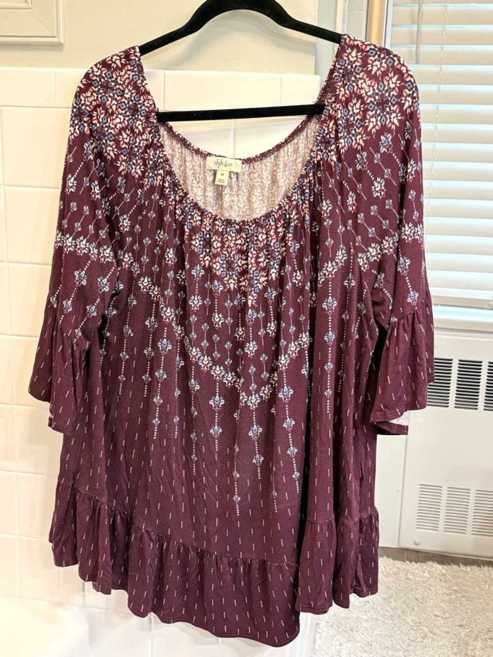 Style & Co. Burgundy plum Printed Peasant Tunic 2X